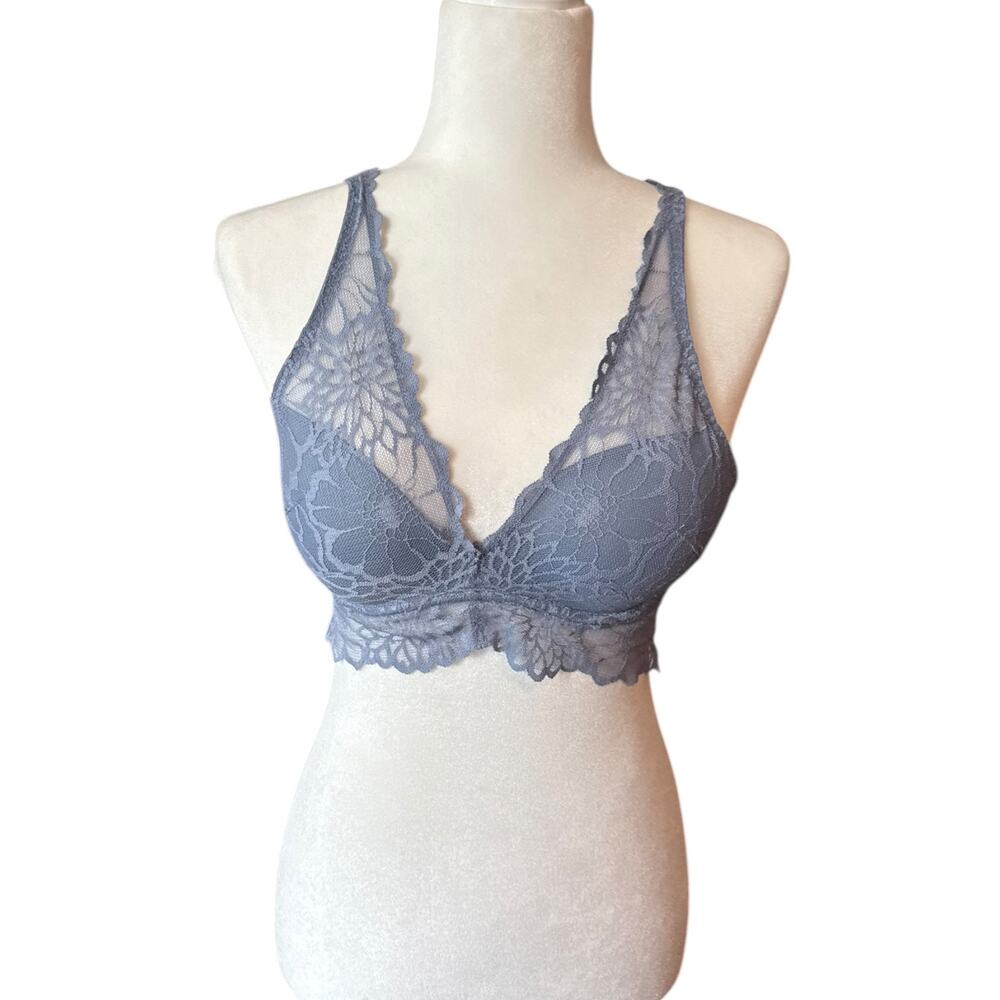 VS Pink Lace Bralette Blue Racerback Floral Sheer Wireless Size S